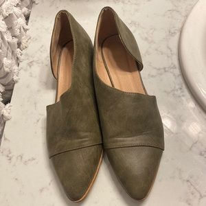 Olive green leather flats